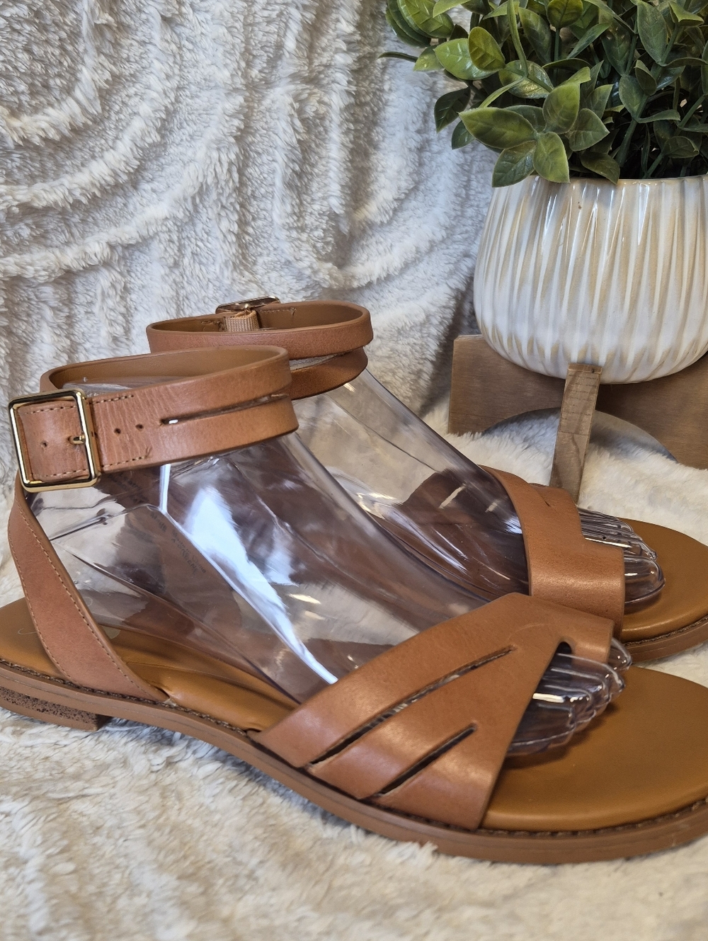 Franco Sarto Greene Leather Sandals Tan Ankle Strap Gladiator Women's Size 9.5 - Picture 2 of 14